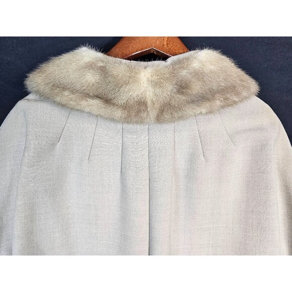Vintage 1950s-60s MillerBresce By Fenway Beige Cashmere A-Line Coat With Fur Col - Picture 13 of 15